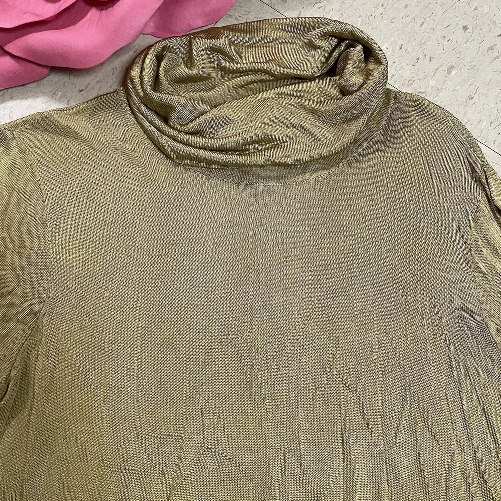 LAUREN RALPH LAUREN Womens Sz L Gold Metallic Long Sleeve Turtleneck‎ Knit Top